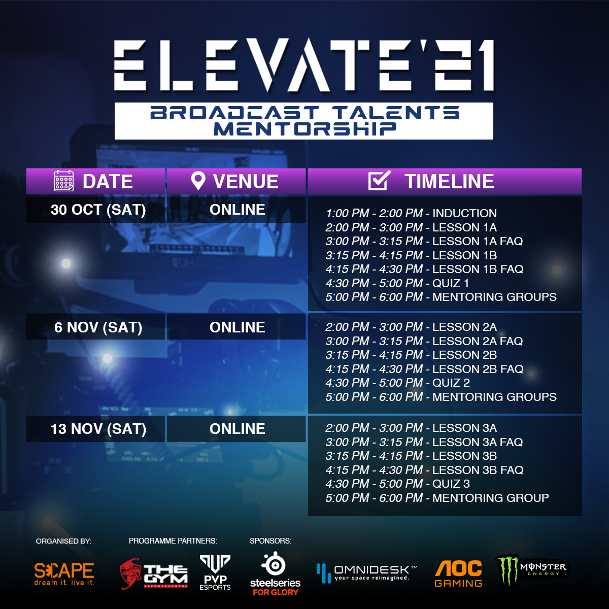 Elevate Full Schedule Events Broadcast Mentorship 1