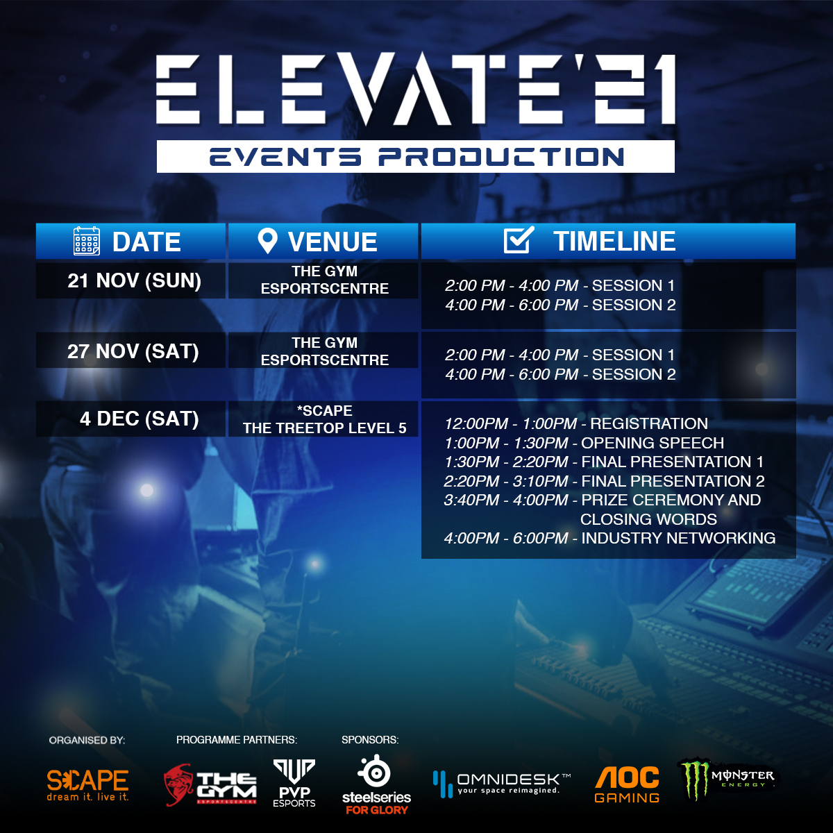 Elevate Full Schedule Events Production 2